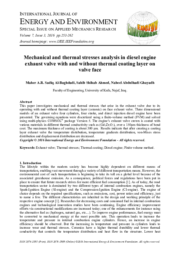 (PDF) Mechanical and thermal stresses analysis in diesel engine exhaust ...