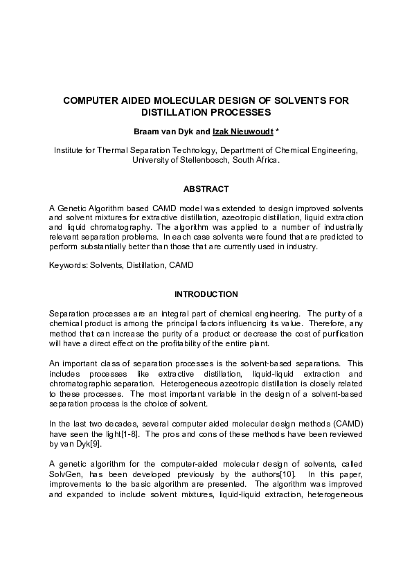 (PDF) Computer Aided Molecular Design of Solvents for Distillation ...