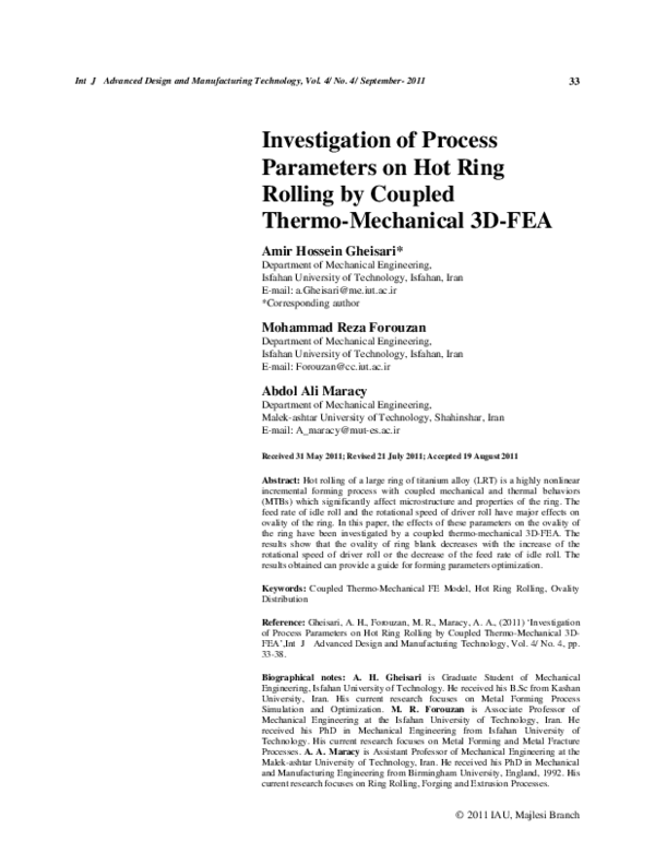 (PDF) Investigation of Process Parameters on Hot Ring Rolling by ...