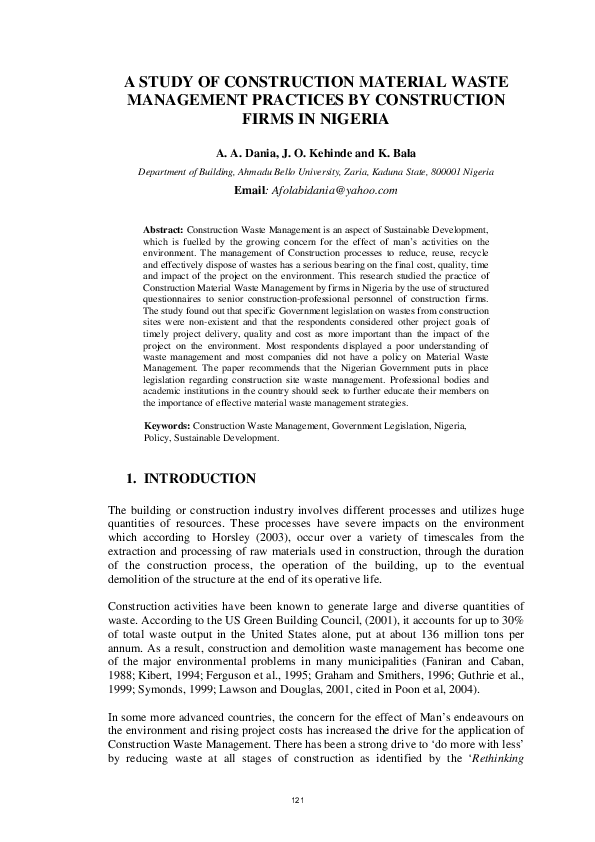 (PDF) A Study of Construction Material Waste Management Practices by ...
