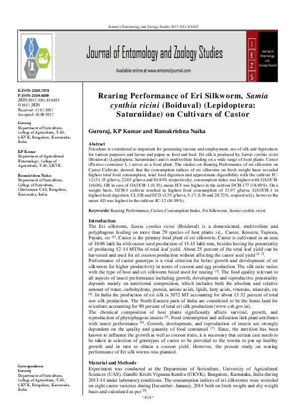 (PDF) Rearing Performance of Eri Silkworm, Samia cynthia ricini ...