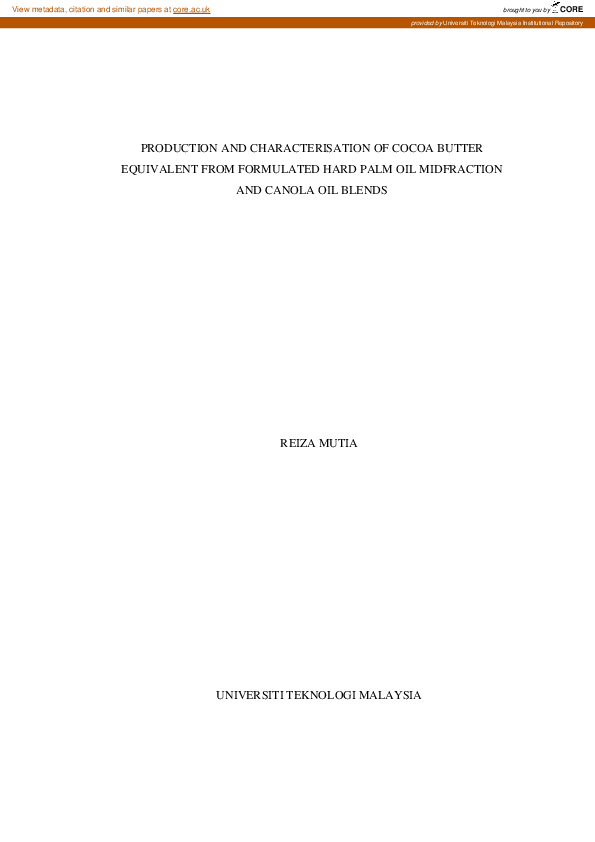 (PDF) Production and characterisation of cocoa butter equivalent from