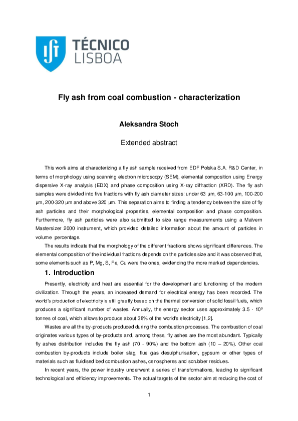 (PDF) Fly ash from coal combustion - characterization