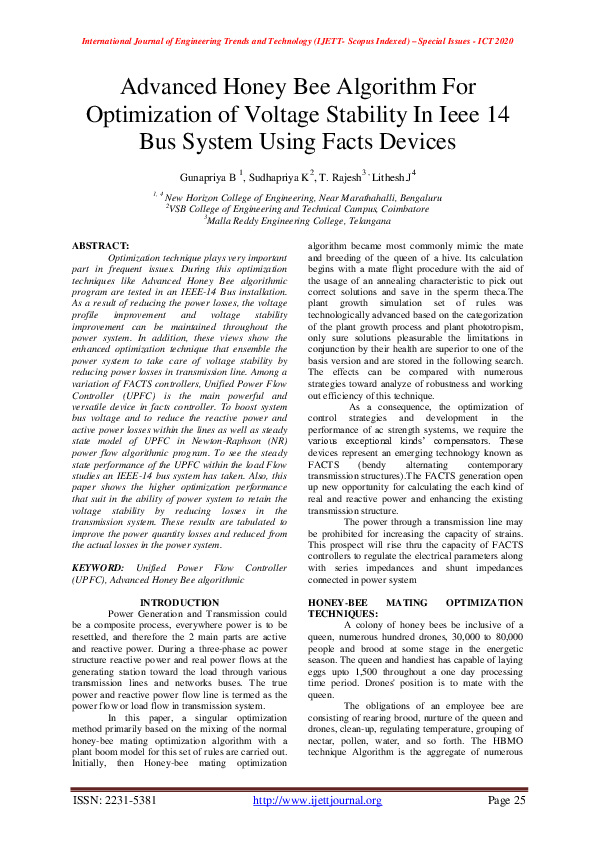 (PDF) Advanced Honey Bee Algorithm For Optimization of Voltage ...