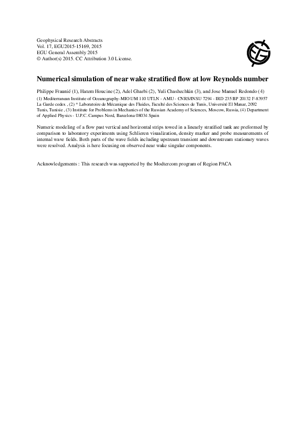 (PDF) Numerical simulation of near wake stratified flow at low Reynolds ...