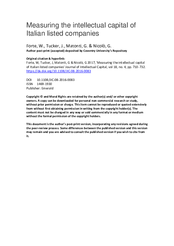 (PDF) Measuring the intellectual capital of italian listed companies