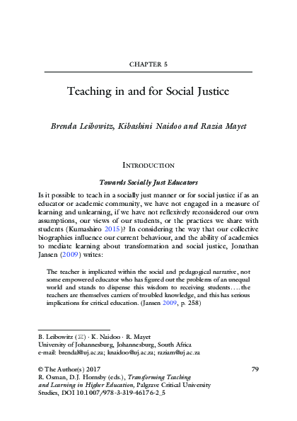 (PDF) Teaching in and for Social Justice