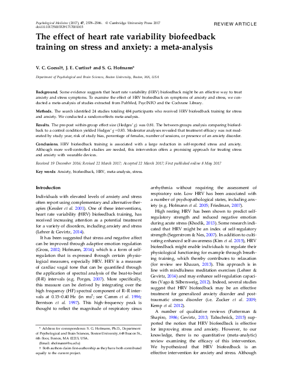 (PDF) The effect of heart rate variability biofeedback training on ...