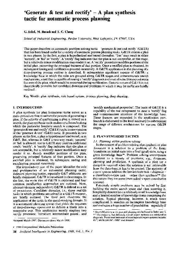 (PDF) ‘Generate & test and rectify’ — A plan synthesis tactic for ...