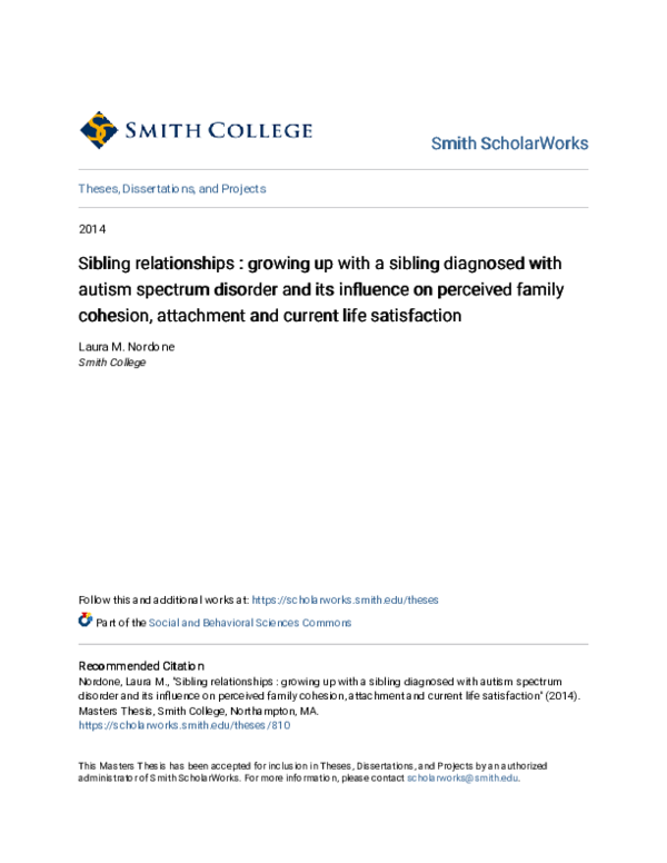 (PDF) Sibling relationships : growing up with a sibling diagnosed with ...