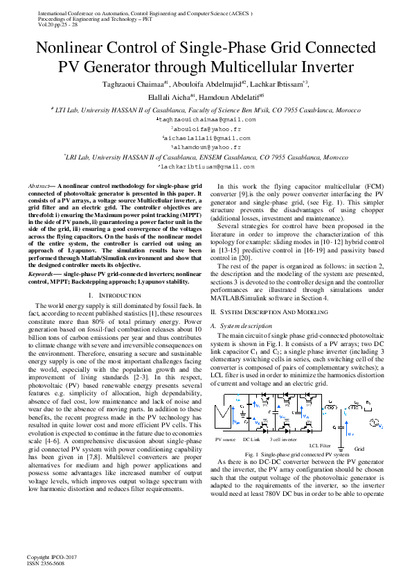 (PDF) Nonlinear Control of Single-Phase Grid Connected PV Generator ...