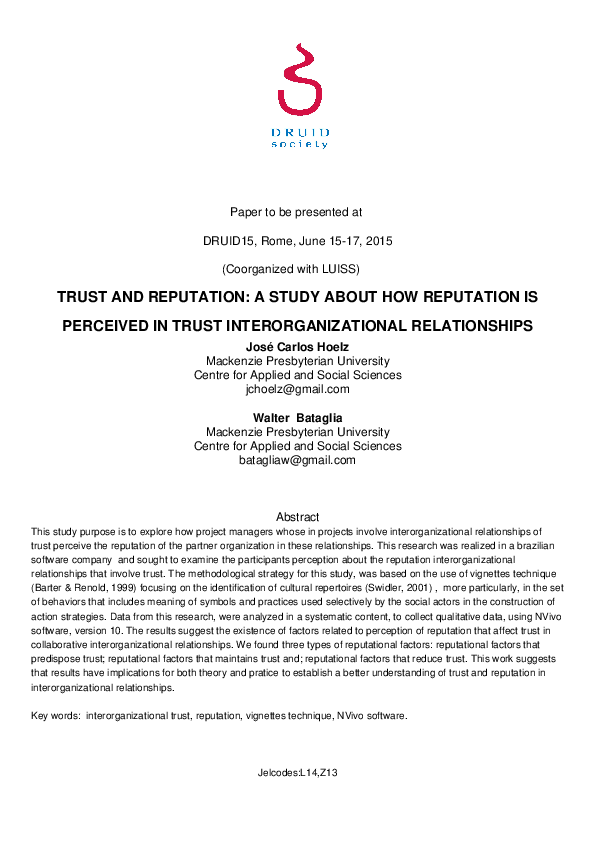 (PDF) Trust and Reputation: A Study About How Reputation is Perceived ...