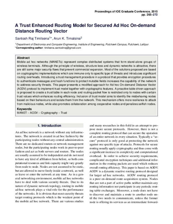 (PDF) A Trust Enhanced Routing Model for Secured Ad Hoc On-demand ...