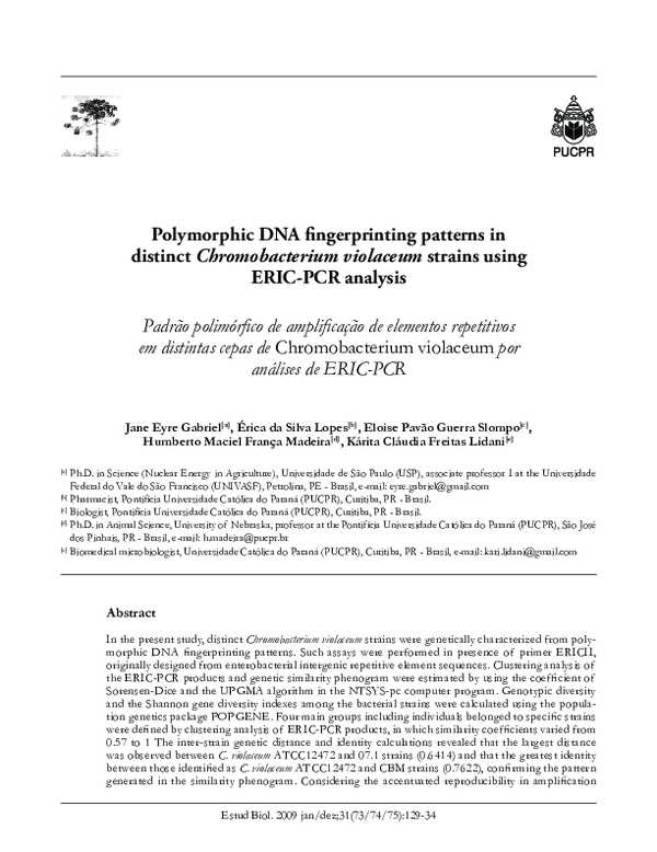 (PDF) Polymorphic DNA fingerprinting patterns in distinct ...