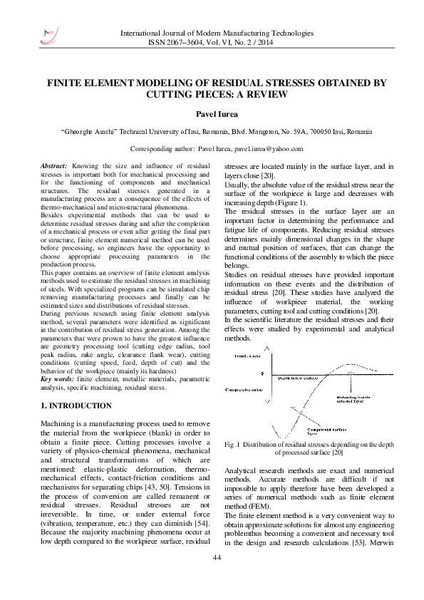(PDF) Finite Element Modeling of Residual Stresses Obtained by Cutting ...