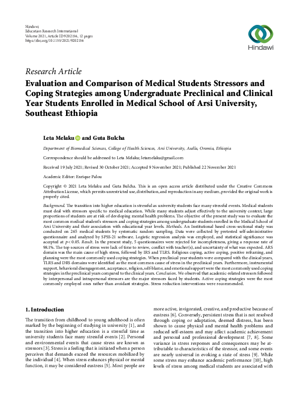 (PDF) Evaluation and Comparison of Medical Students Stressors and ...
