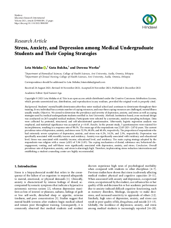 (PDF) Stress, Anxiety, and Depression among Medical Undergraduate ...