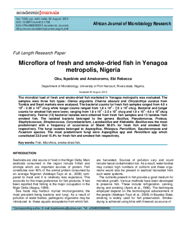 (PDF) Microflora of fresh and smoke-dried fish in Yenagoa metropolis ...