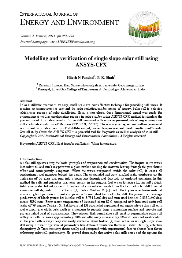 (PDF) Modelling and verification of single slope solar still using ...