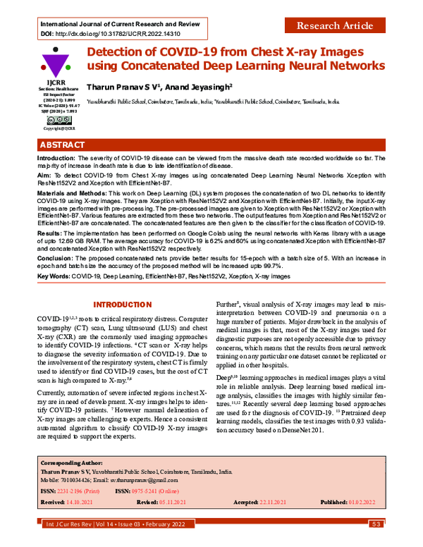 (PDF) Detection of COVID-19 from Chest X-ray Images using Concatenated ...