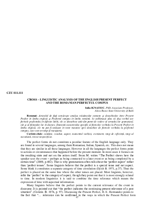 (PDF) Cross-linguistic analysis on the English present perfect and the ...