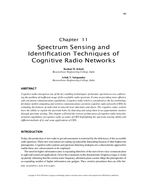 (PDF) Spectrum Sensing and Identification Techniques of Cognitive Radio ...