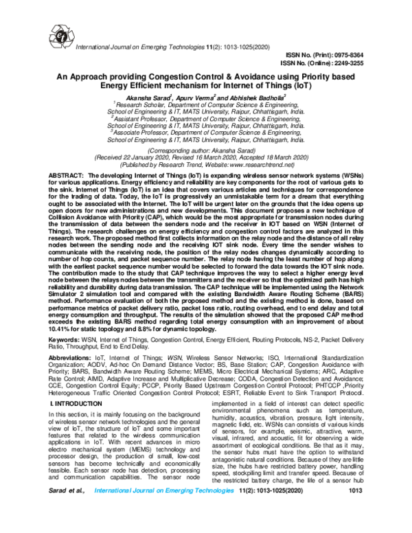 (PDF) An Approach providing Congestion Control & Avoidance using ...