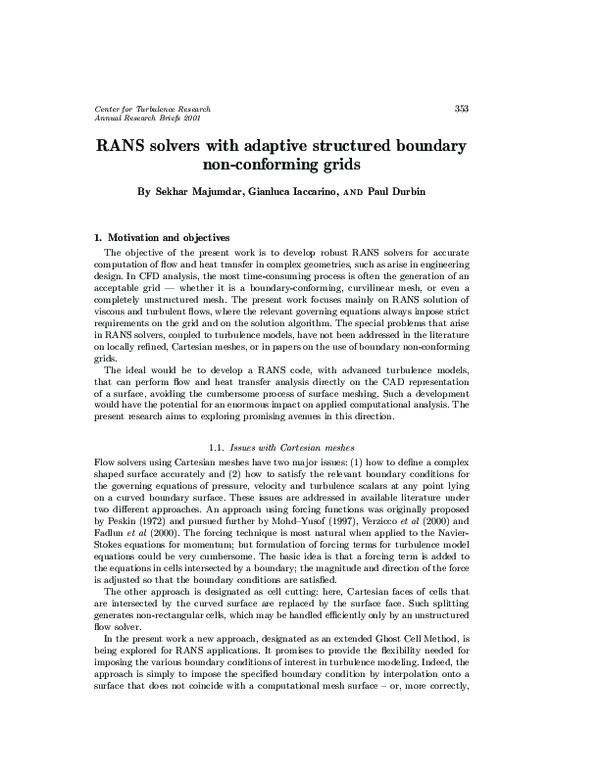(PDF) RANS solvers with adaptive structured boundary non-conforming grids