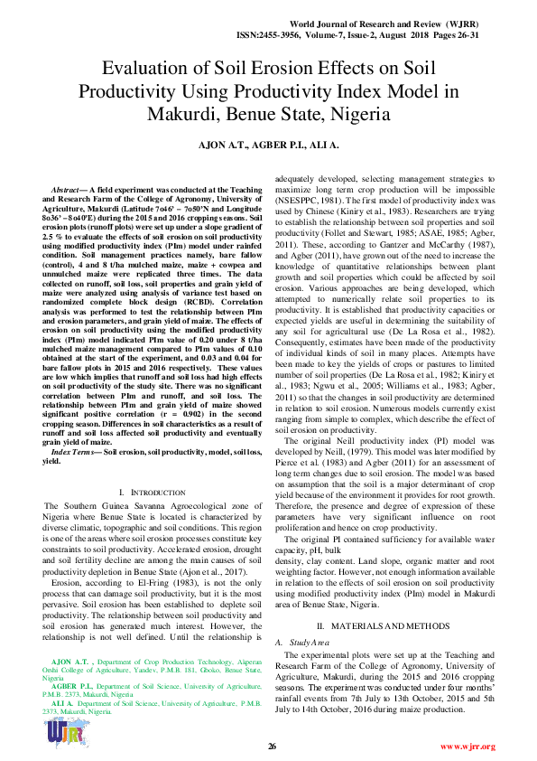 (PDF) Evaluation of Soil Erosion Effects on Soil Productivity Using ...