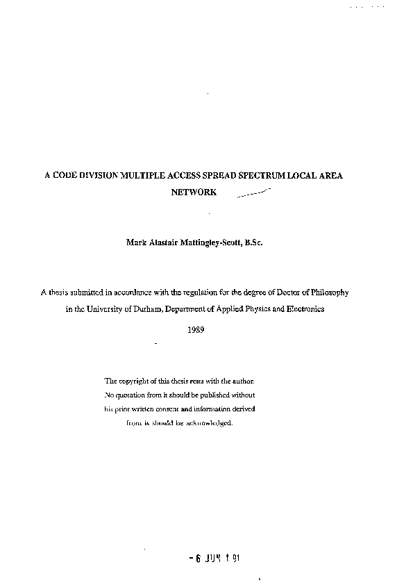 (PDF) a Code Division Multiple Access Spread Spectrum Local Area Network