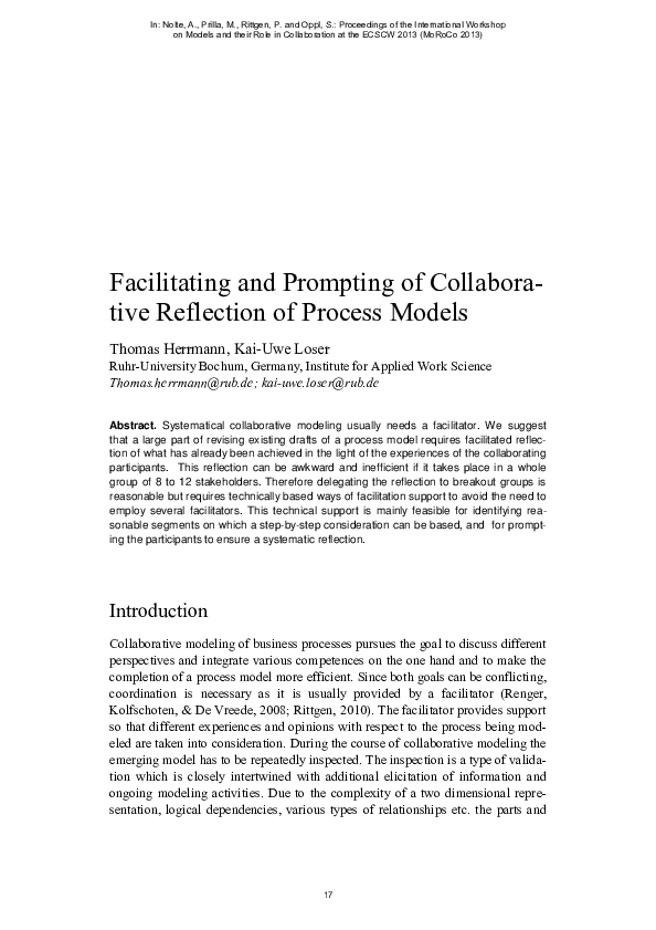 (PDF) Facilitating and Prompting of Collaborative Reflection of Process ...