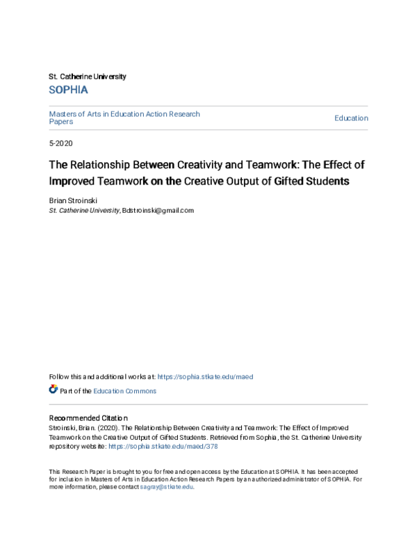 (PDF) The Relationship Between Creativity and Teamwork: The Effect of ...
