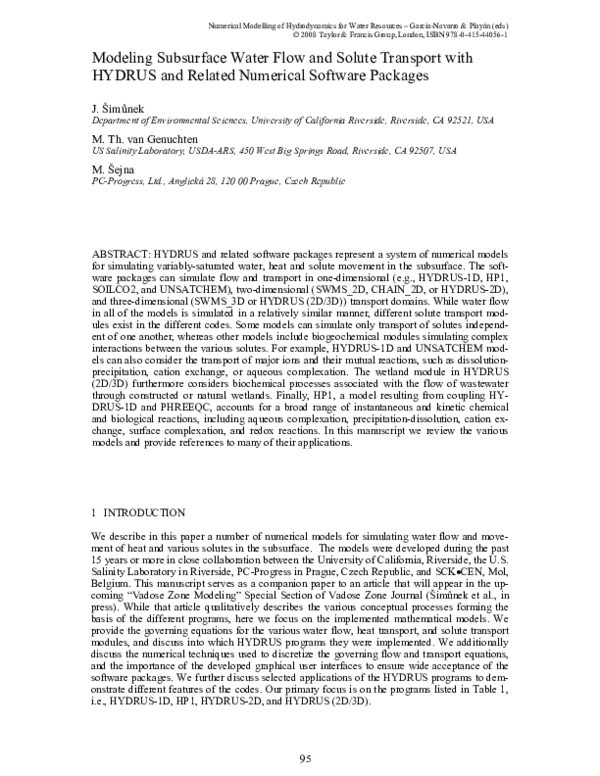 (PDF) Modeling subsurface water flow and solute transport with HYDRUS ...