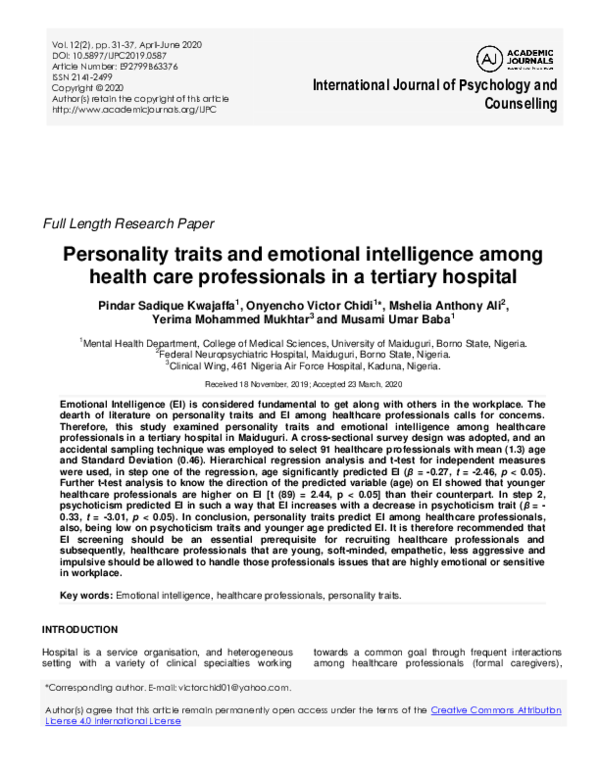 (PDF) Personality traits and emotional intelligence as predictors of ...