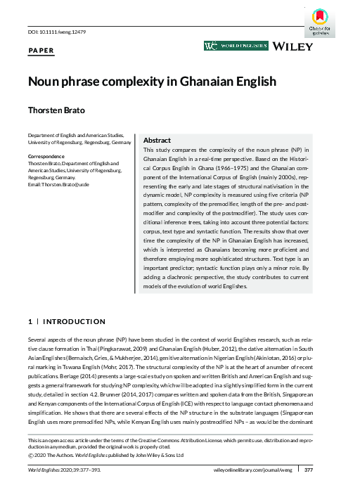 (PDF) Noun phrase complexity in Ghanaian English: a real-time study