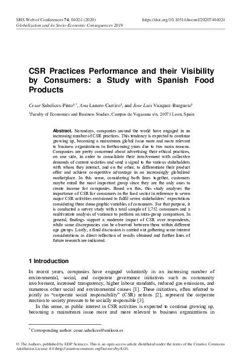 (PDF) CSR Practices Performance and their Visibility by Consumers: a ...