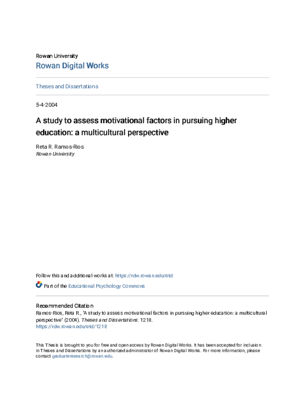 (PDF) A study to assess motivational factors in pursuing higher ...