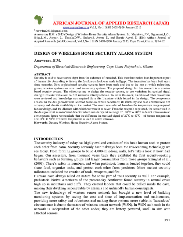 (PDF) Design of Wireless Home Security Alarm System
