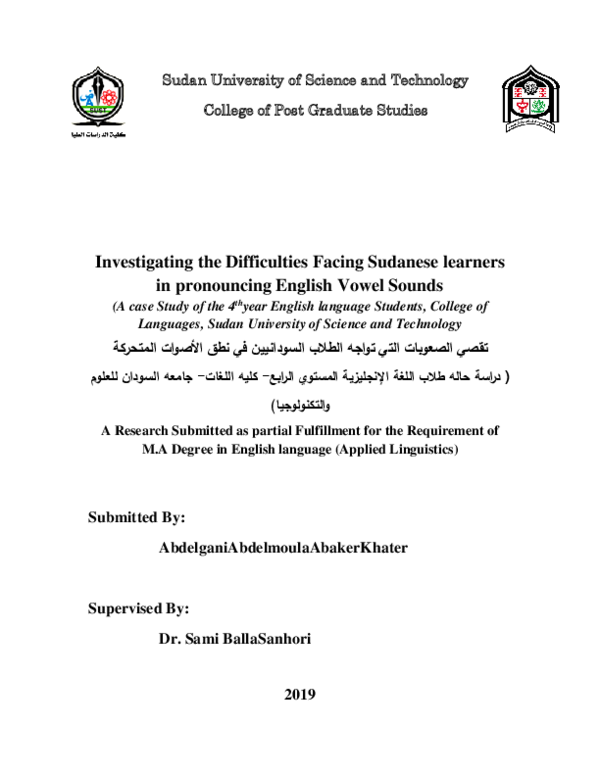 (PDF) Investigating the Difficulties Facing Sudanese learners in ...