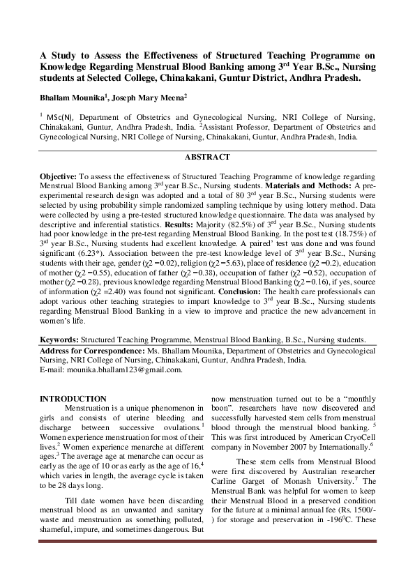 (PDF) A Study to Assess the Effectiveness of Structured Teaching ...