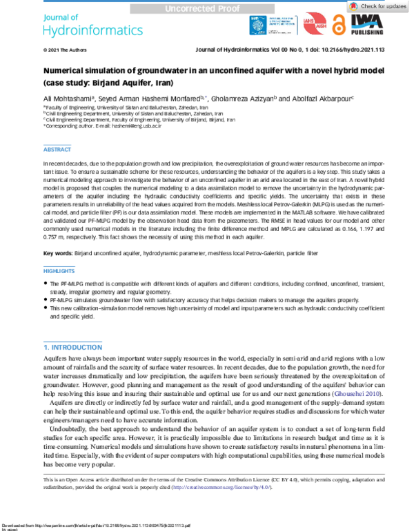 (PDF) Numerical simulation of groundwater in an unconfined aquifer with ...