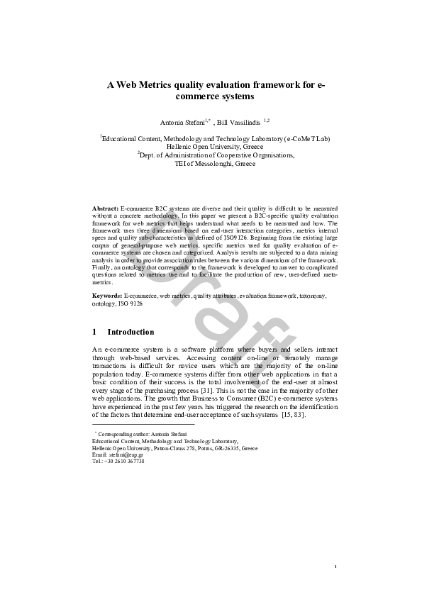 (PDF) A Web Metrics quality evaluation framework for e-commerce systems