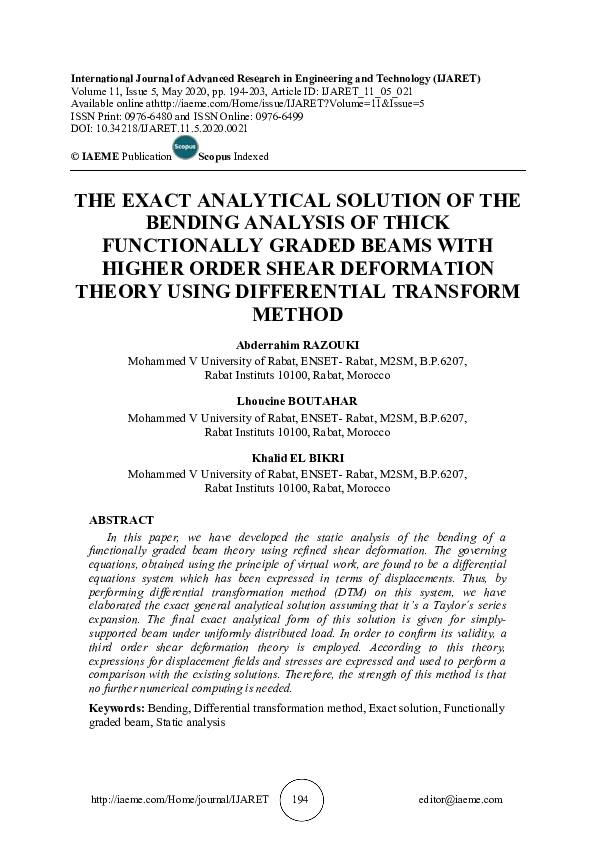 (PDF) The Exact Analytical Solution of the Bending Analysis of Thick ...