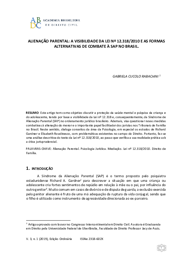 (PDF) Alienação Parental: A Visibilidade Da Lei Nº 12.318/2010 e as ...