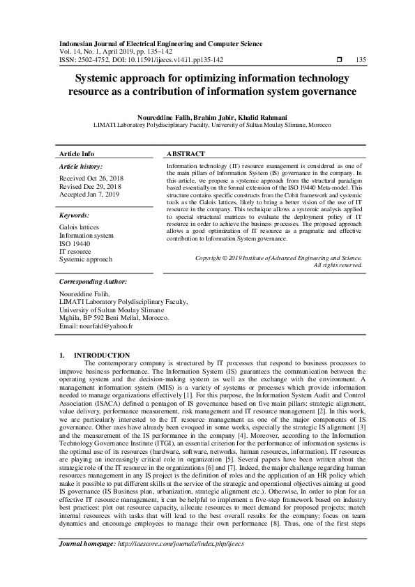 (PDF) Systemic approach for optimizing information technology resource ...
