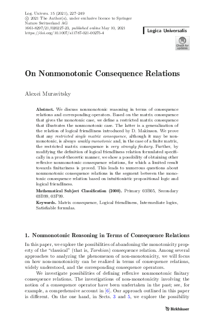 PDF) On Nonmonotonic Consequence Relations
