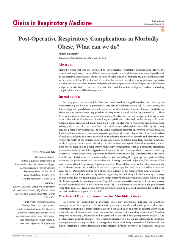 (PDF) PostOperative Respiratory Complications in Morbidly Obese, What