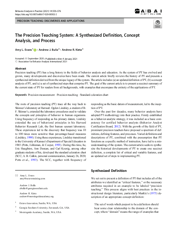 (PDF) The Precision Teaching System: A Synthesized Definition, Concept ...