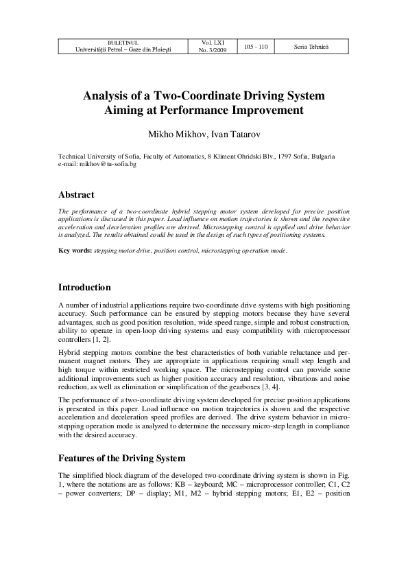 (PDF) Analysis of a Two-Coordinate Driving System Aiming at Performance ...