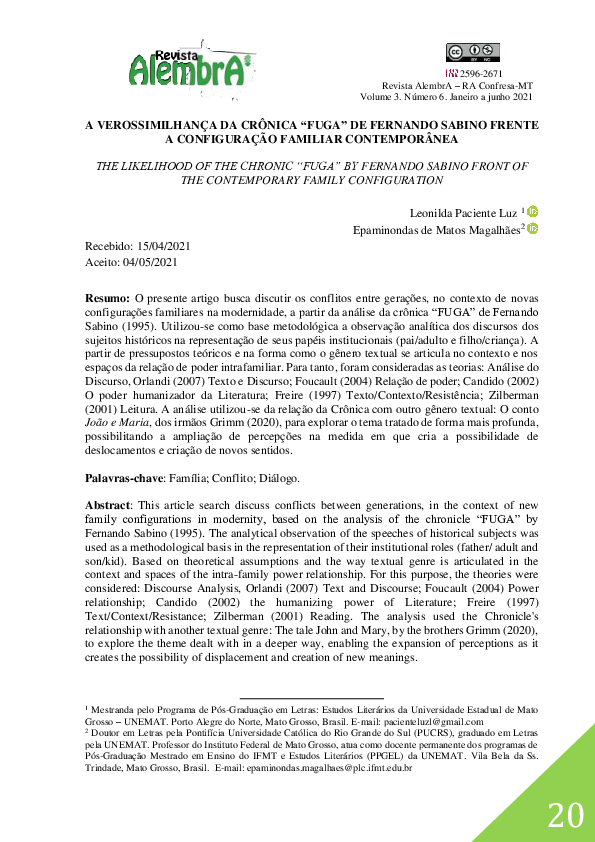(PDF) The a Verossimilhança Da Crônica “Fuga” De Fernando Sabino Frente ...